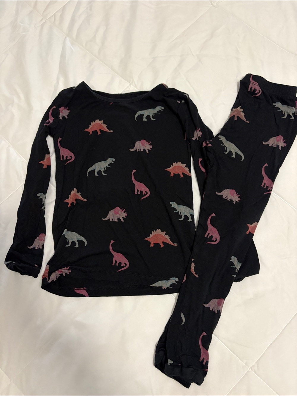 Kyte BABY Black Kids Pajama Set with Pink and Gray Dinosaur Prints